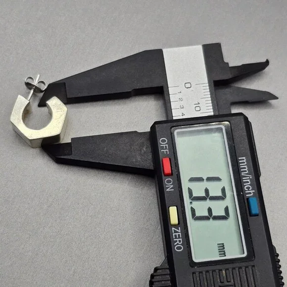 Sterling Silver Geometric C-Hoop Earrings Bold .75" Modern Hexagon Design - Picture 11 of 13